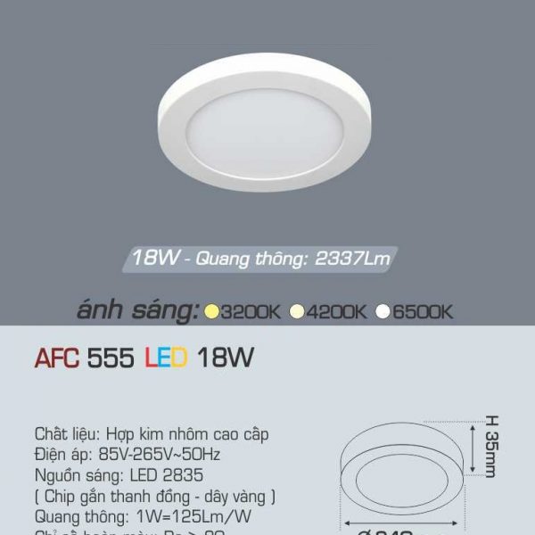 Đèn ốp trần cao cấp Anfaco AFC 555 18W 1C