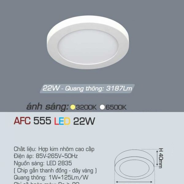 Đèn ốp trần cao cấp Anfaco AFC 555 22W 1C
