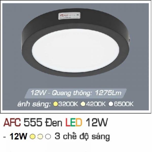 Đèn ốp trần cao cấp 3 chế độ Anfaco AFC 555 ĐEN 12W 3C