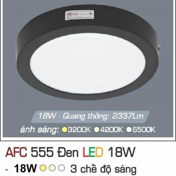 Đèn ốp trần cao cấp 3 chế độ Anfaco AFC 555 ĐEN 18W 3C