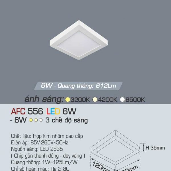 Đèn ốp trần cao cấp 3 chế độ Anfaco AFC 556 6W 3C