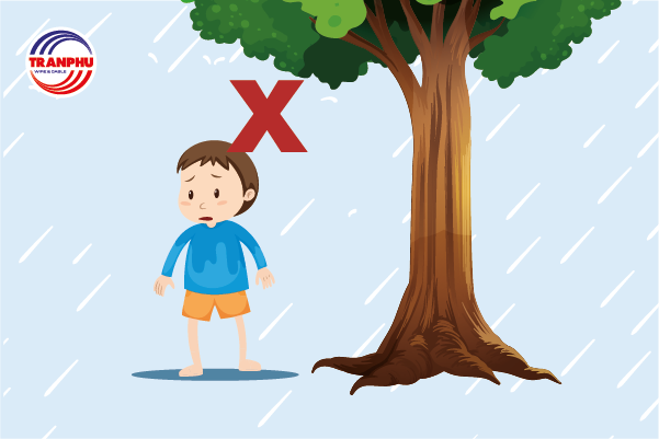 Trẻ không được đứng dưới cây to, đi chân đất khi trời mưa