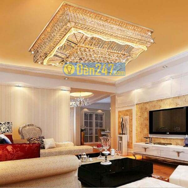 Đèn ốp trần pha lê hình chữ nhật NC9112C, 1000x700xH300, Led 3 chế độ, 100 Crystals, có remote, #