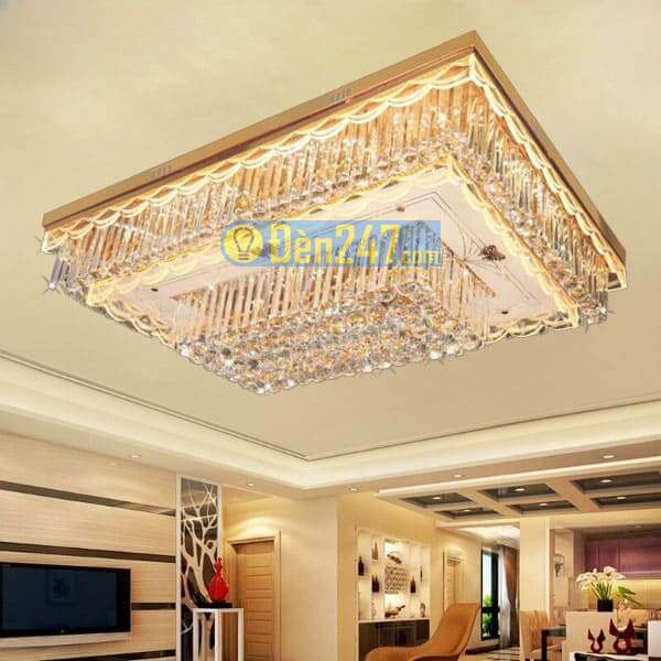 Đèn ốp trần pha lê hình chữ nhật NC9156C, 1000x700xH300, Led 3 chế độ, 168 Crystals, có remote, #