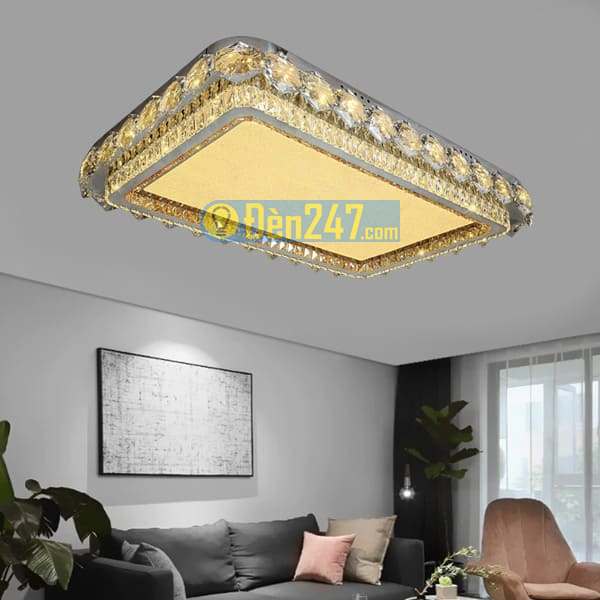 Đèn ốp trần pha lê hình chữ nhật NC1125 , 1100x700xH150, Led 3 chế độ, có remote, #