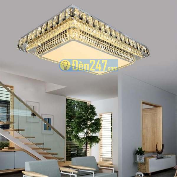 Đèn ốp trần pha lê hình chữ nhật NC930, 1100x700xH200, Led 3 chế độ, có remote,  #