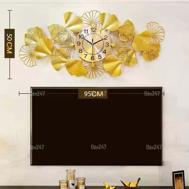 Đồng hồ decor lá kim tiền vàng DH2806