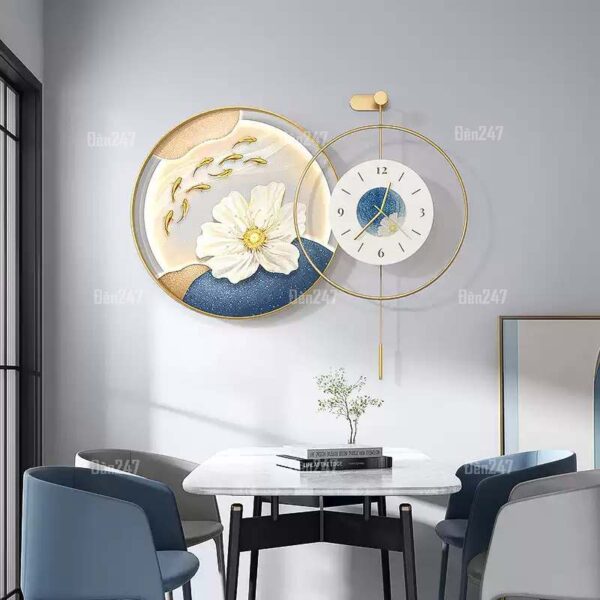 Đồng hồ treo tường decor kết hợp tranh hoa DH2940