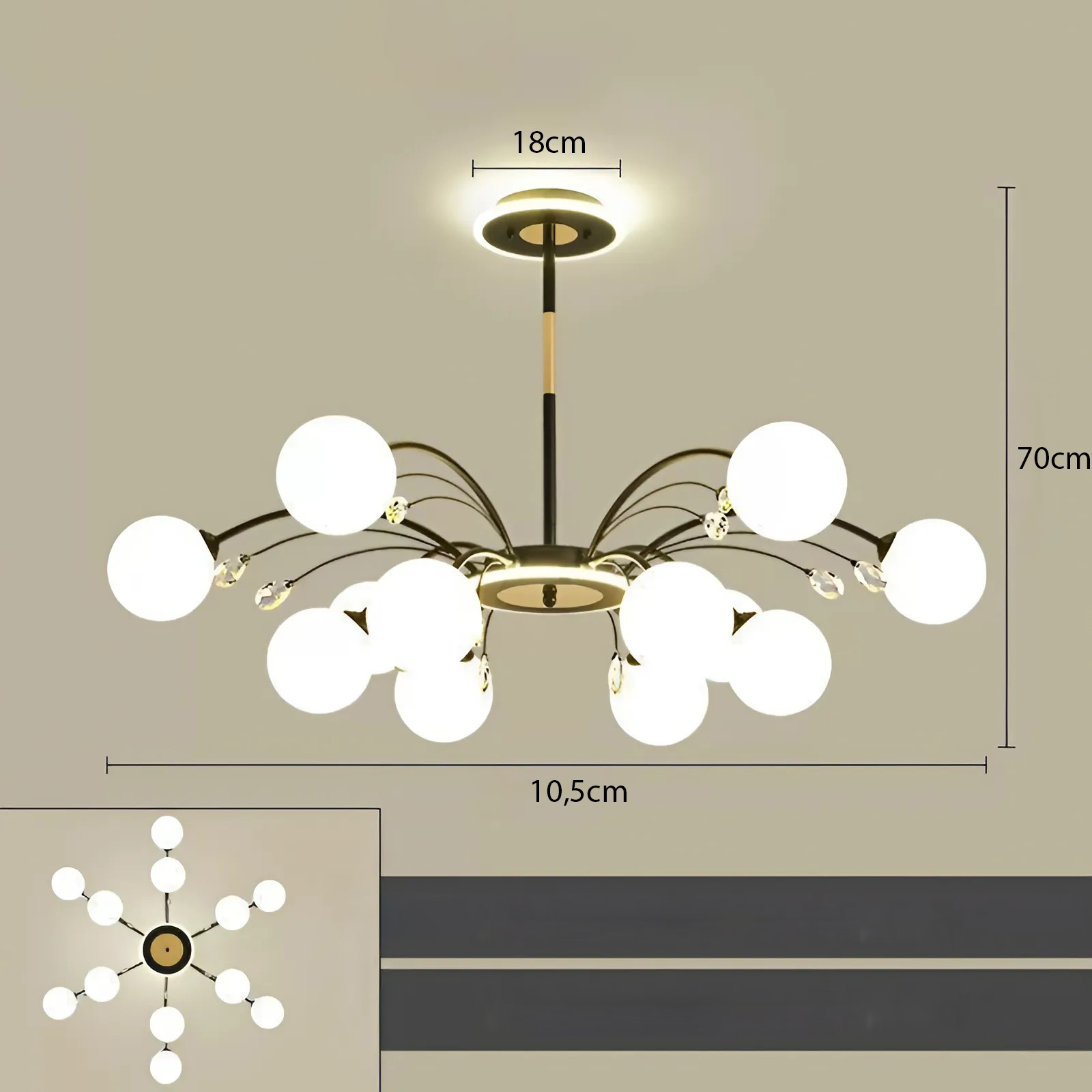 Đèn bóng cầu phòng khách DT-H9020 - 12 tay